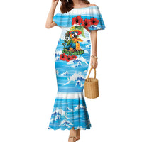 Funny Parrot Margarita Five O'clock Somewhere Family Matching Mermaid Dress and Hawaiian Shirt LT9 Mom's Dress Blue - Polynesian Pride