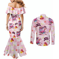 Hawaii Flamingo Hello Summer Couples Matching Mermaid Dress and Long Sleeve Button Shirt Hawaiian Quilt Pattern