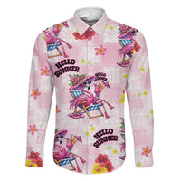 Hawaii Flamingo Hello Summer Family Matching Mermaid Dress and Hawaiian Shirt Hawaiian Quilt Pattern LT9 Dad's Shirt - Long Sleeve Pink - Polynesian Pride