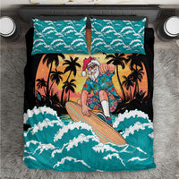 Vintage Santa Claus Surfing Summer Bedding Set Mele Kalikimaka i Iulai! LT9 Black - Polynesian Pride