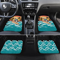 Vintage Santa Claus Surfing Summer Car Mats Mele Kalikimaka i Iulai! LT9 Set 4pcs Black - Polynesian Pride
