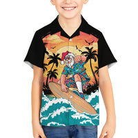 Vintage Santa Claus Surfing Summer Family Matching Puletasi and Hawaiian Shirt Mele Kalikimaka i Iulai! LT9 Son's Shirt Black - Polynesian Pride