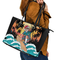 Vintage Santa Claus Surfing Summer Leather Tote Bag Mele Kalikimaka i Iulai! LT9 - Polynesian Pride