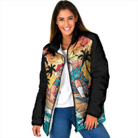 Vintage Santa Claus Surfing Summer Padded Jacket Mele Kalikimaka i Iulai! LT9 Women Black - Polynesian Pride