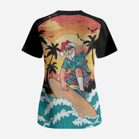Vintage Santa Claus Surfing Summer Scrub Top Mele Kalikimaka i Iulai! LT9 - Polynesian Pride