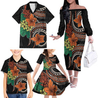 Vintage Hibiscus Pacific Floral Family Matching Off The Shoulder Long Sleeve Dress and Hawaiian Shirt LT9 - Polynesian Pride