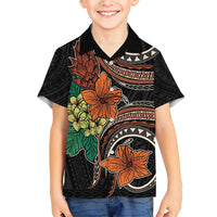 Vintage Hibiscus Pacific Floral Family Matching Short Sleeve Bodycon Dress and Hawaiian Shirt LT9 Son's Shirt Black - Polynesian Pride