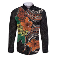 Vintage Hibiscus Pacific Floral Family Matching Summer Maxi Dress and Hawaiian Shirt LT9 Dad's Shirt - Long Sleeve Black - Polynesian Pride