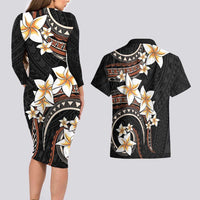 Vintage Plumeria Pacific Floral Couples Matching Long Sleeve Bodycon Dress and Hawaiian Shirt LT9 - Polynesian Pride