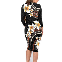 Vintage Plumeria Pacific Floral Family Matching Long Sleeve Bodycon Dress and Hawaiian Shirt LT9 - Polynesian Pride