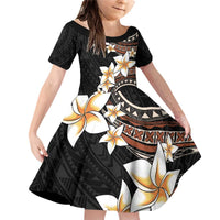 Vintage Plumeria Pacific Floral Family Matching Off Shoulder Short Dress and Hawaiian Shirt LT9 Daughter's Dress Black - Polynesian Pride