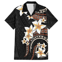 Vintage Plumeria Pacific Floral Family Matching Short Sleeve Bodycon Dress and Hawaiian Shirt LT9 Dad's Shirt - Short Sleeve Black - Polynesian Pride