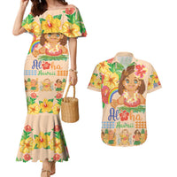 Kawaii Hula Girls Couples Matching Mermaid Dress and Hawaiian Shirt Aloha Hibiscus Flowers LT9 Nude - Polynesian Pride