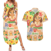 Kawaii Hula Girls Couples Matching Summer Maxi Dress and Hawaiian Shirt Aloha Hibiscus Flowers LT9 Nude - Polynesian Pride