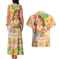 Kawaii Hula Girls Couples Matching Tank Maxi Dress and Hawaiian Shirt Aloha Hibiscus Flowers LT9 - Polynesian Pride