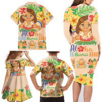 Kawaii Hula Girls Family Matching Long Sleeve Bodycon Dress and Hawaiian Shirt Aloha Hibiscus Flowers LT9 - Polynesian Pride