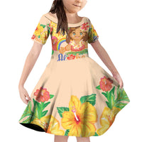 Kawaii Hula Girls Family Matching Off Shoulder Short Dress and Hawaiian Shirt Aloha Hibiscus Flowers LT9 Daughter's Dress Nude - Polynesian Pride
