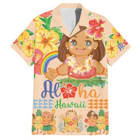 Kawaii Hula Girls Family Matching Short Sleeve Bodycon Dress and Hawaiian Shirt Aloha Hibiscus Flowers LT9 Dad's Shirt - Short Sleeve Nude - Polynesian Pride
