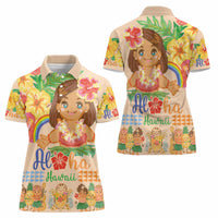 Kawaii Hula Girls Women Polo Shirt Aloha Hibiscus Flowers