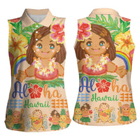 Kawaii Hula Girls Women Sleeveless Polo Shirt Aloha Hibiscus Flowers LT9 - Polynesian Pride