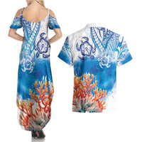 Hibiscus Turtle Tattoo Coral Reef Couples Matching Summer Maxi Dress and Hawaiian Shirt with Polynesian Tribal LT9 - Polynesian Pride