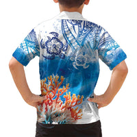 Hibiscus Turtle Tattoo Coral Reef Family Matching Long Sleeve Bodycon Dress and Hawaiian Shirt with Polynesian Tribal LT9 - Polynesian Pride