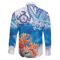 Hibiscus Turtle Tattoo Coral Reef Family Matching Off The Shoulder Long Sleeve Dress and Hawaiian Shirt with Polynesian Tribal LT9 - Polynesian Pride