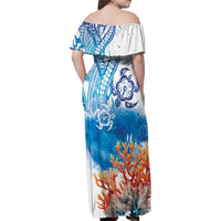 Hibiscus Turtle Tattoo Coral Reef Family Matching Off Shoulder Maxi Dress and Hawaiian Shirt with Polynesian Tribal LT9 - Polynesian Pride