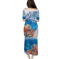 Hibiscus Turtle Tattoo Coral Reef Family Matching Puletasi and Hawaiian Shirt with Polynesian Tribal LT9 - Polynesian Pride