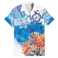 Hibiscus Turtle Tattoo Coral Reef Family Matching Short Sleeve Bodycon Dress and Hawaiian Shirt with Polynesian Tribal LT9 Dad's Shirt - Short Sleeve White - Polynesian Pride