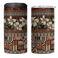 Pacific Hibiscus Tapa Tribal Vintage 4 in 1 Can Cooler Tumbler Brown Motif LT9 One Size: 16 oz Brown - Polynesian Pride