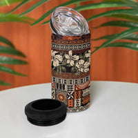 Pacific Hibiscus Tapa Tribal Vintage 4 in 1 Can Cooler Tumbler Brown Motif LT9 - Polynesian Pride