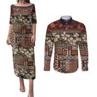 Pacific Hibiscus Tapa Tribal Vintage Couples Matching Puletasi and Long Sleeve Button Shirt Brown Motif LT9 Brown - Polynesian Pride