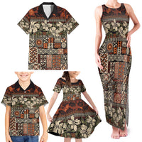 Pacific Hibiscus Tapa Tribal Vintage Family Matching Tank Maxi Dress and Hawaiian Shirt Brown Motif LT9 - Polynesian Pride