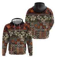 Pacific Hibiscus Tapa Tribal Vintage Hoodie Brown Motif