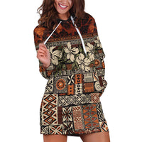 Pacific Hibiscus Tapa Tribal Vintage Hoodie Dress Brown Motif LT9 Brown - Polynesian Pride