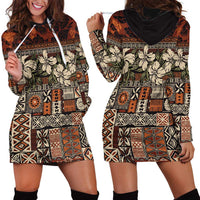Pacific Hibiscus Tapa Tribal Vintage Hoodie Dress Brown Motif LT9 - Polynesian Pride