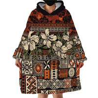 Pacific Hibiscus Tapa Tribal Vintage Wearable Blanket Hoodie Brown Motif LT9 - Polynesian Pride