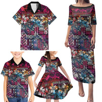 Pacific Hibiscus Tapa Tribal Vintage Family Matching Puletasi and Hawaiian Shirt Pink Motif LT9 - Polynesian Pride
