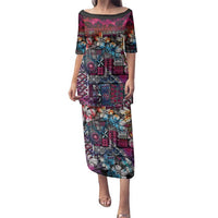 Pacific Hibiscus Tapa Tribal Vintage Family Matching Puletasi and Hawaiian Shirt Pink Motif LT9 Mom's Dress Pink - Polynesian Pride