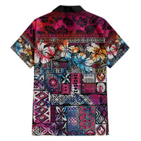 Pacific Hibiscus Tapa Tribal Vintage Family Matching Short Sleeve Bodycon Dress and Hawaiian Shirt Pink Motif LT9 - Polynesian Pride