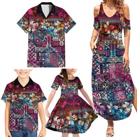 Pacific Hibiscus Tapa Tribal Vintage Family Matching Summer Maxi Dress and Hawaiian Shirt Pink Motif LT9 - Polynesian Pride