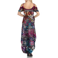 Pacific Hibiscus Tapa Tribal Vintage Family Matching Summer Maxi Dress and Hawaiian Shirt Pink Motif LT9 - Polynesian Pride