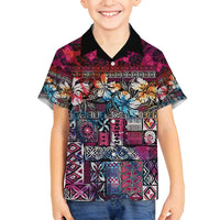 Pacific Hibiscus Tapa Tribal Vintage Family Matching Summer Maxi Dress and Hawaiian Shirt Pink Motif LT9 Son's Shirt Pink - Polynesian Pride