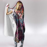 Pacific Hibiscus Tapa Tribal Vintage Hooded Blanket Pink Motif