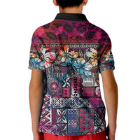 Pacific Hibiscus Tapa Tribal Vintage Kid Polo Shirt Pink Motif