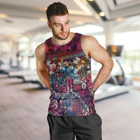 Pacific Hibiscus Tapa Tribal Vintage Men Tank Top Pink Motif