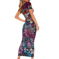 Pacific Hibiscus Tapa Tribal Vintage Short Sleeve Bodycon Dress Pink Motif LT9 - Polynesian Pride