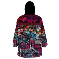 Pacific Hibiscus Tapa Tribal Vintage Wearable Blanket Hoodie Pink Motif LT9 - Polynesian Pride