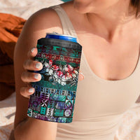 Pacific Hibiscus Tapa Tribal Vintage 4 in 1 Can Cooler Tumbler Turquoise Motif LT9 - Polynesian Pride